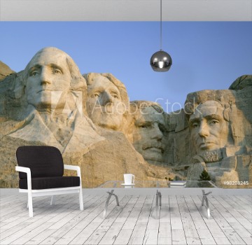 Bild på Sunrise on Presidents George Washington Thomas Jefferson Teddy Roosevelt and Abraham Lincoln at Mount Rushmore National Memorial South Dakota